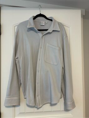 Women’s Light Blue Button-Front Fleece Shirt Jacket